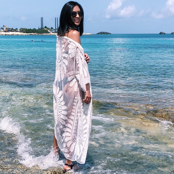 🦋 Floral bohemian sheer kimono beach cover up - Picture 4 of 12